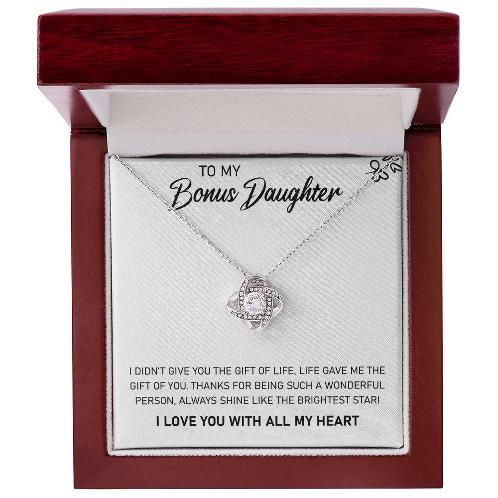 CARDWELRYJewelryTo My Bonus Daughter, Always Shine Like The Brightest Star Love Knot Necklace Gift