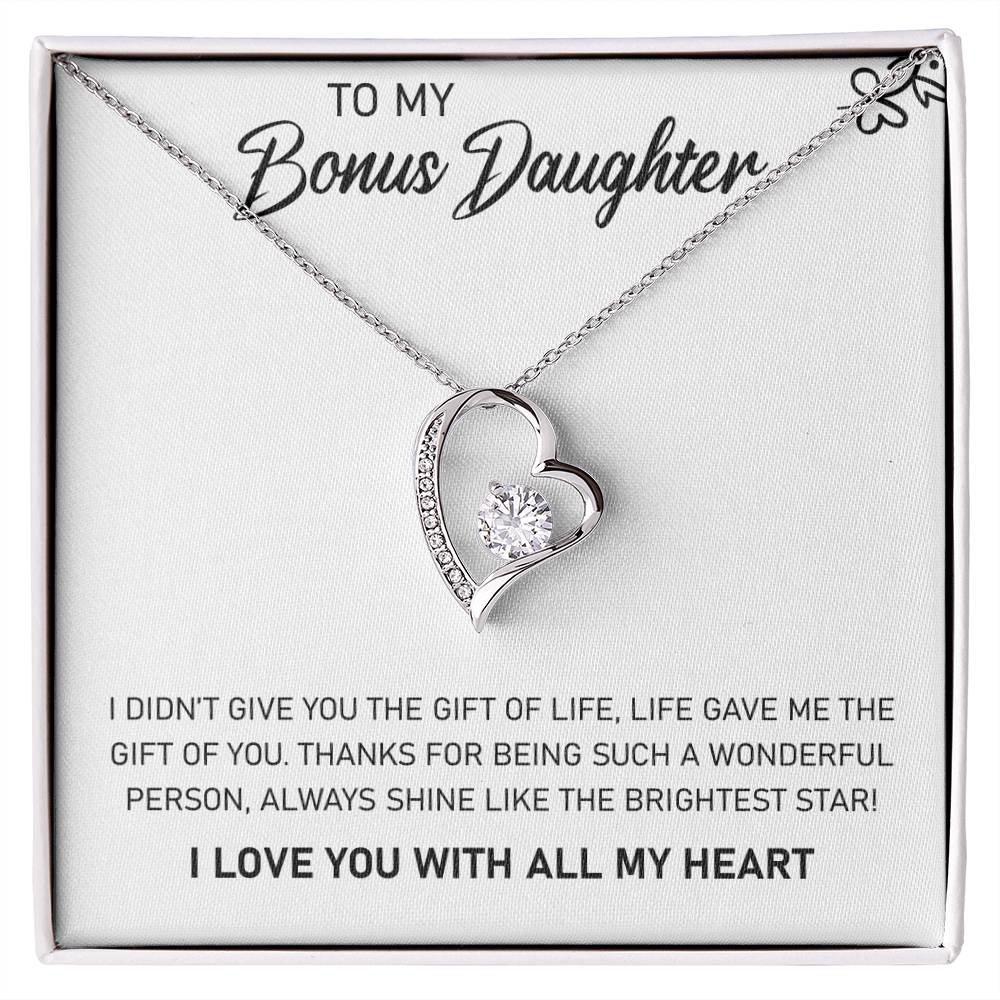 CARDWELRYJewelryTo My Bonus Daughter, Always Shine Like The Brightest Star White Gold Forever Love Necklace