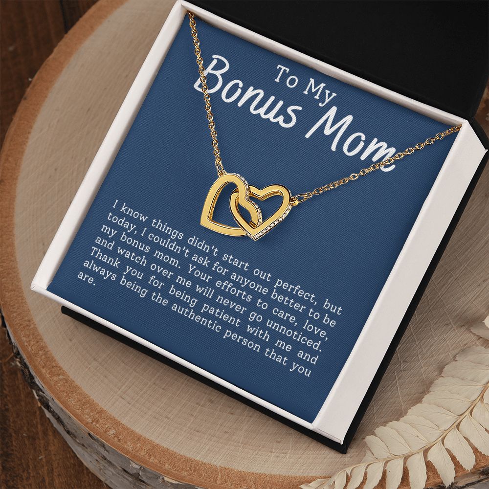 CARDWELRYJewelryTo My Bonus Mom, thank You for Being Patient Inter Locking Heart CardWelry Gift