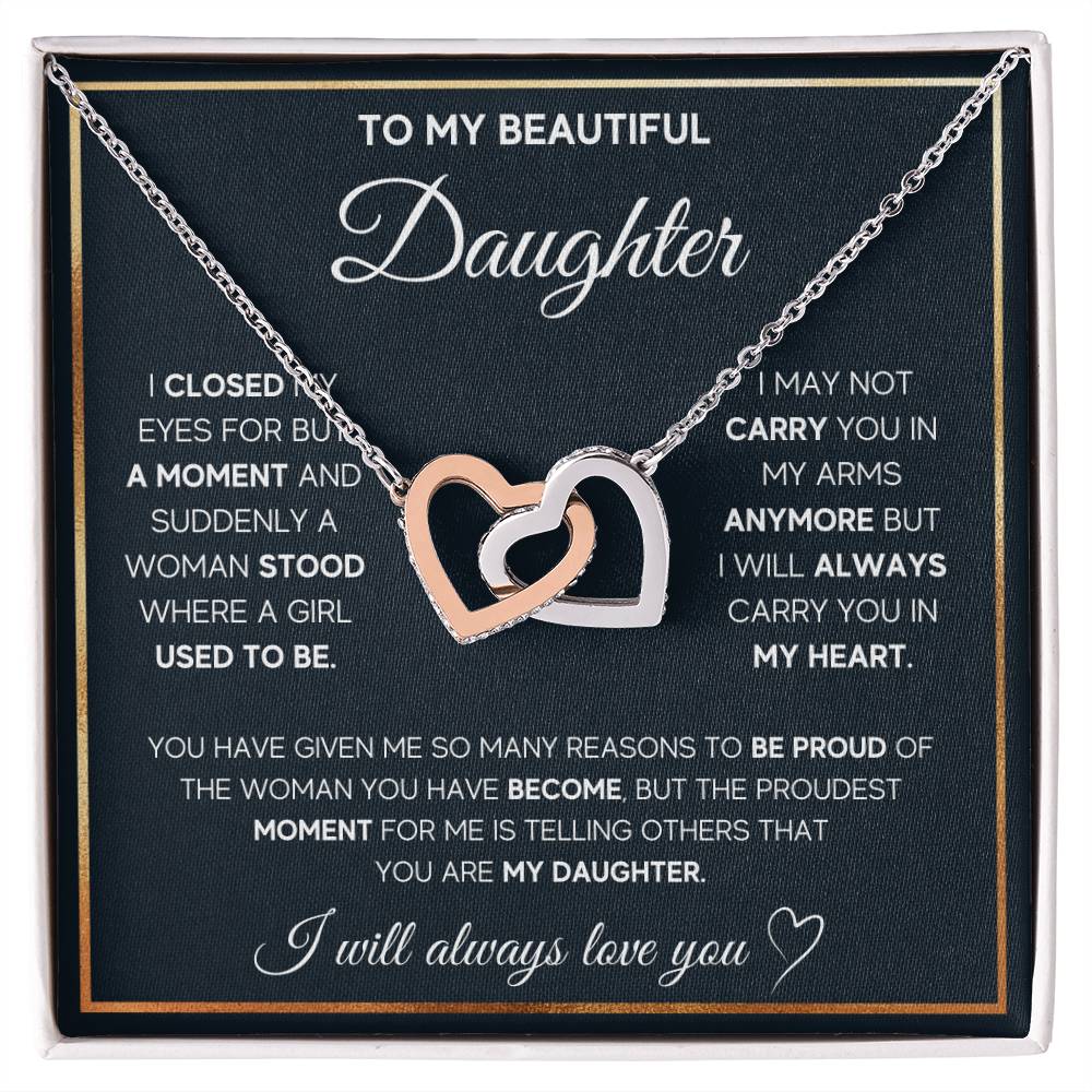 CARDWELRYJewelryTo My Daughter, I Will Always Carry You In My Heart - Interlocking Hearts Necklace
