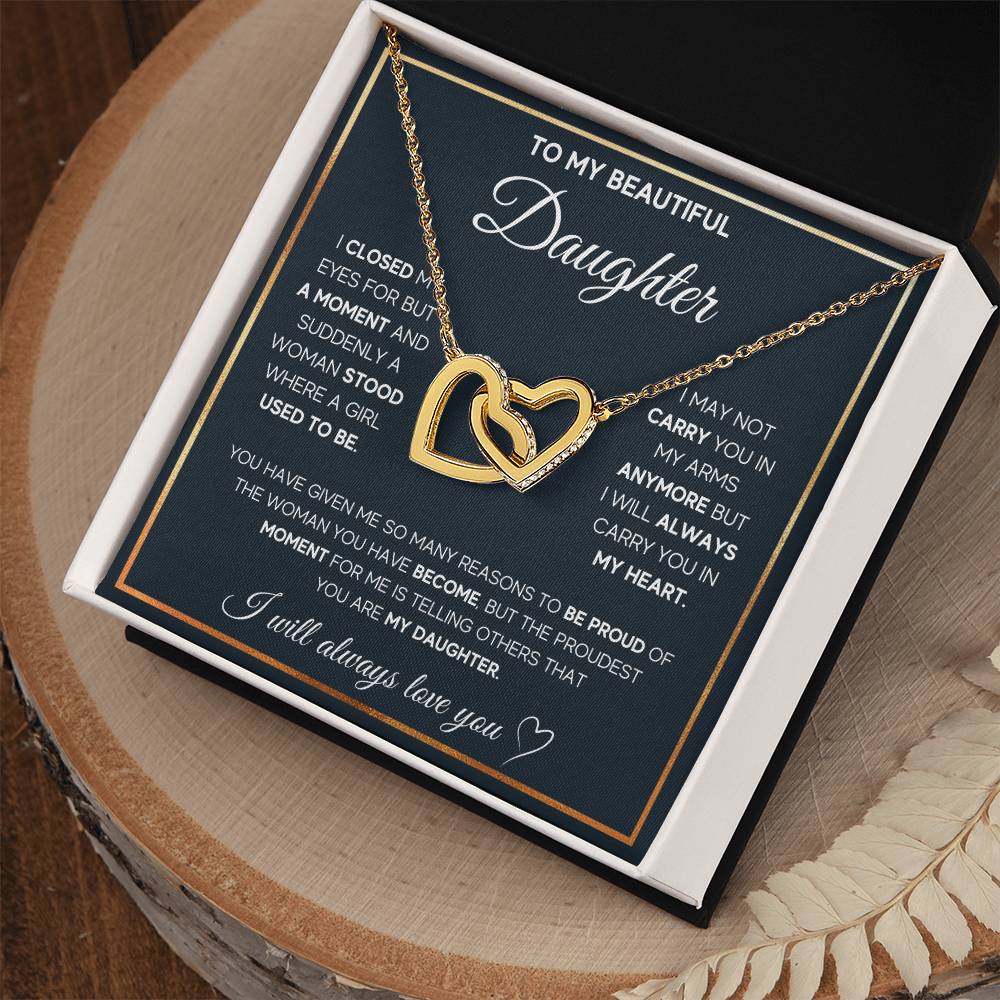 CARDWELRYJewelryTo My Daughter, I Will Always Carry You In My Heart - Interlocking Hearts Necklace
