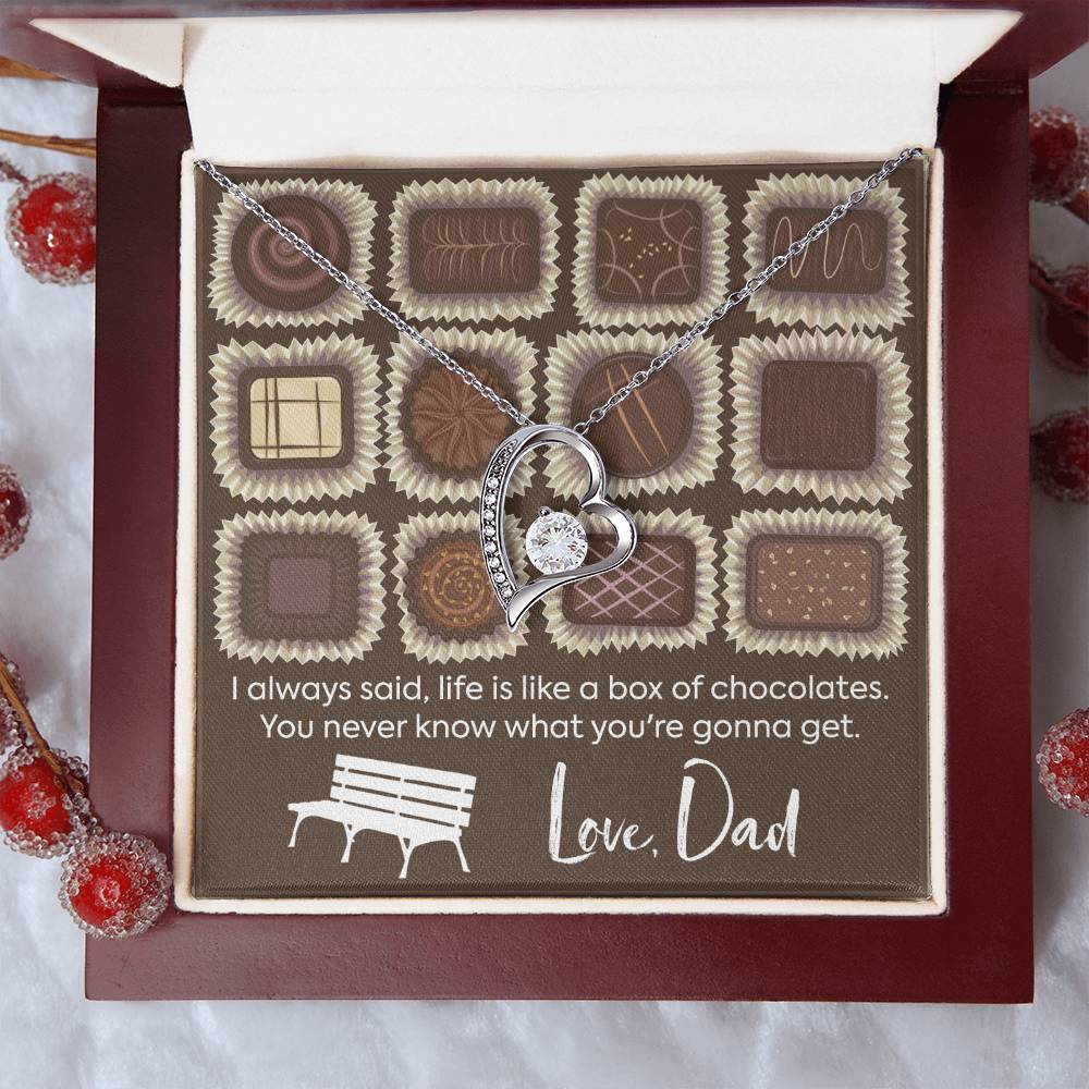 CARDWELRYJewelryTo My Daughter, Life is Like a Box of Chocolates... Love, Dad White Gold Forever Love Necklace