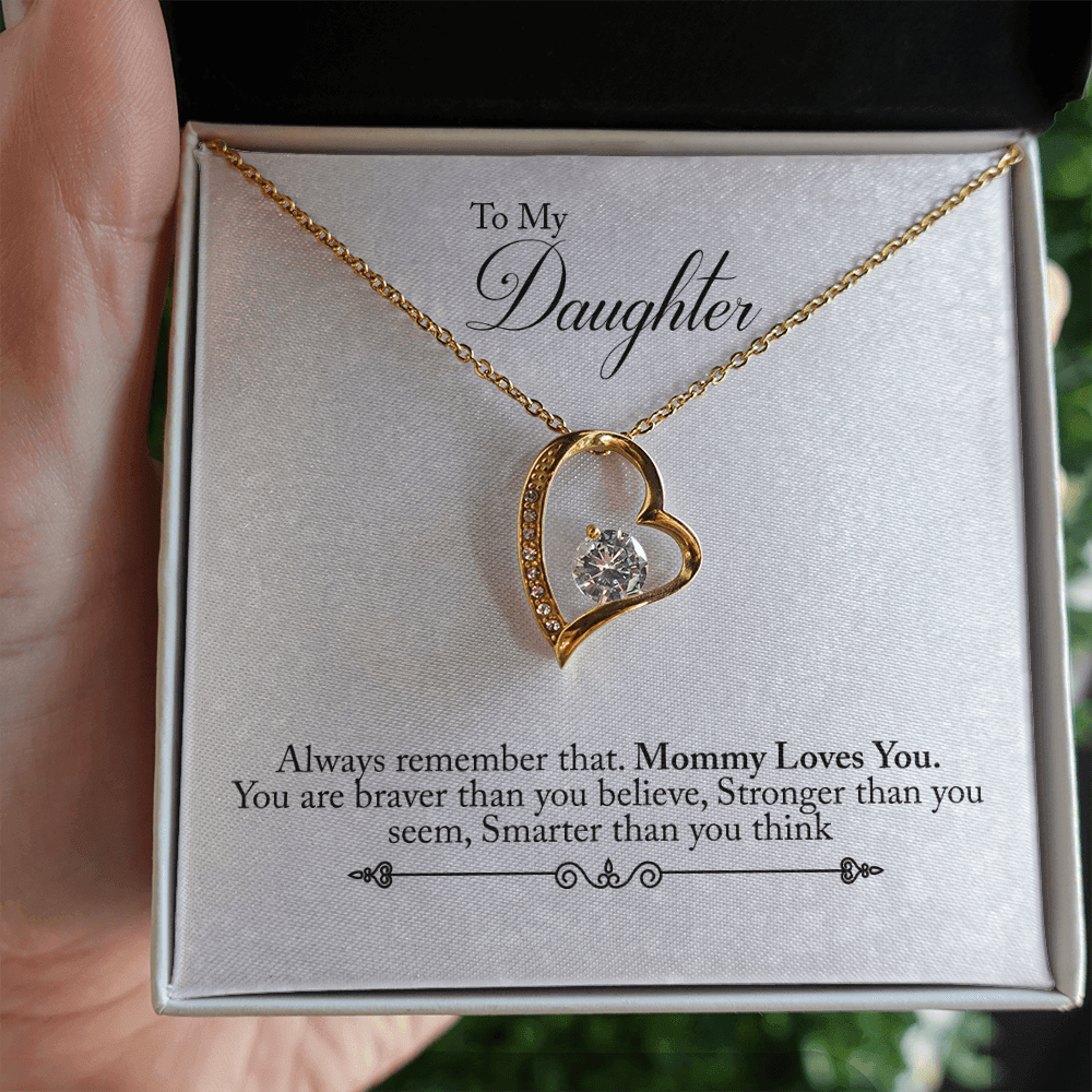 CardWelry To My Daughter Love Necklace Gift from Mom, Always remember Mommy Loves You, Necklace for Daughter Gift from Mommy Jewelry 18k Yellow Gold Finish Standard Box