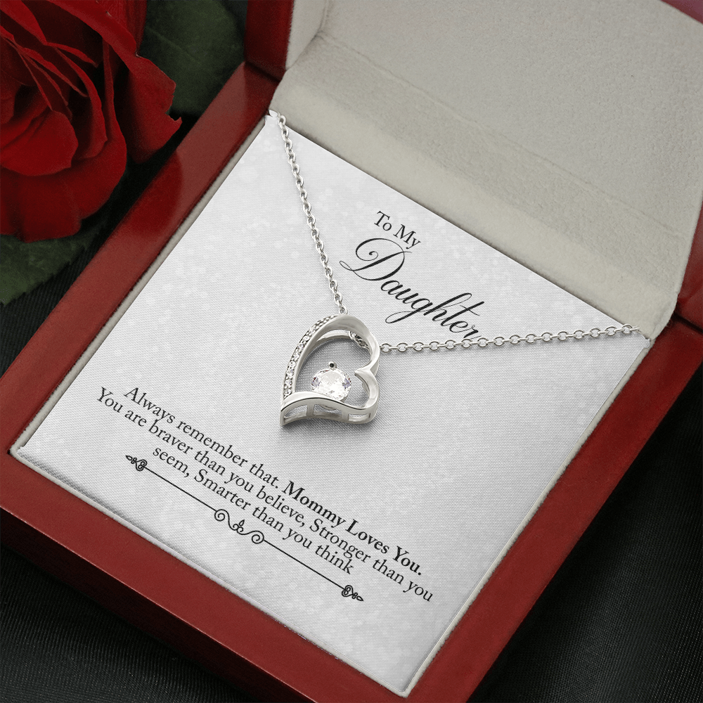 CardWelry To My Daughter Love Necklace Gift from Mom, Always remember Mommy Loves You, Necklace for Daughter Gift from Mommy Jewelry 14k White Gold Finish Luxury Box