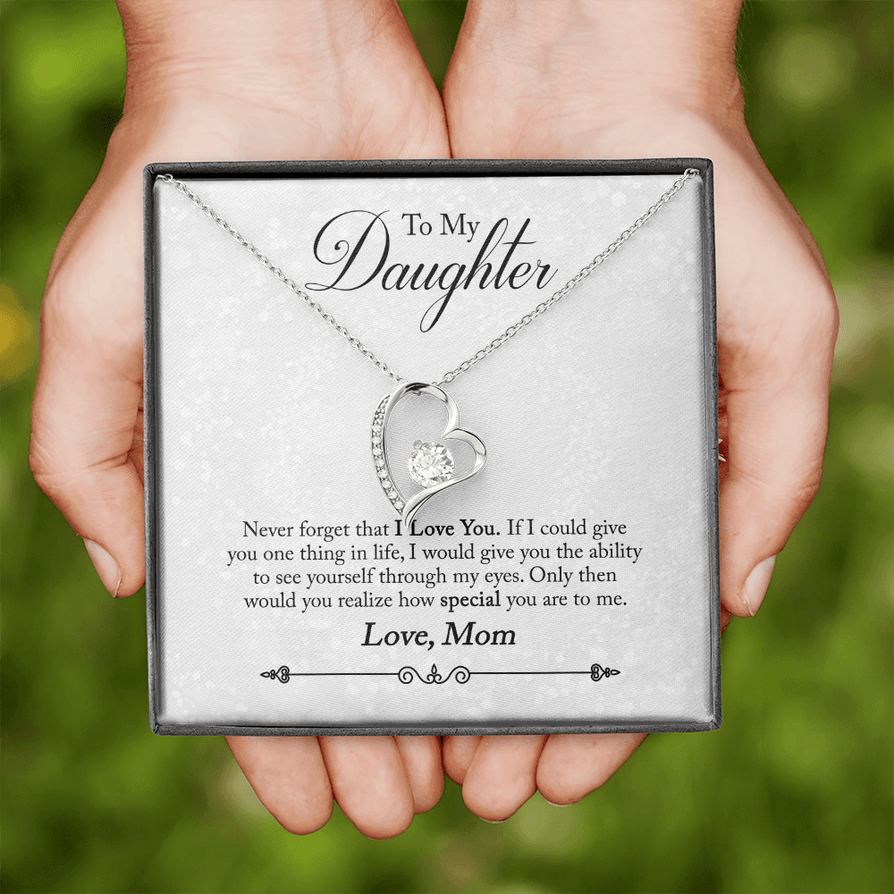 CardWelry To My Daughter Necklace Gift from Mom, Never forget that I Love You Necklace for Daughter Gift from Mom Jewelry 14k White Gold Finish Standard Box