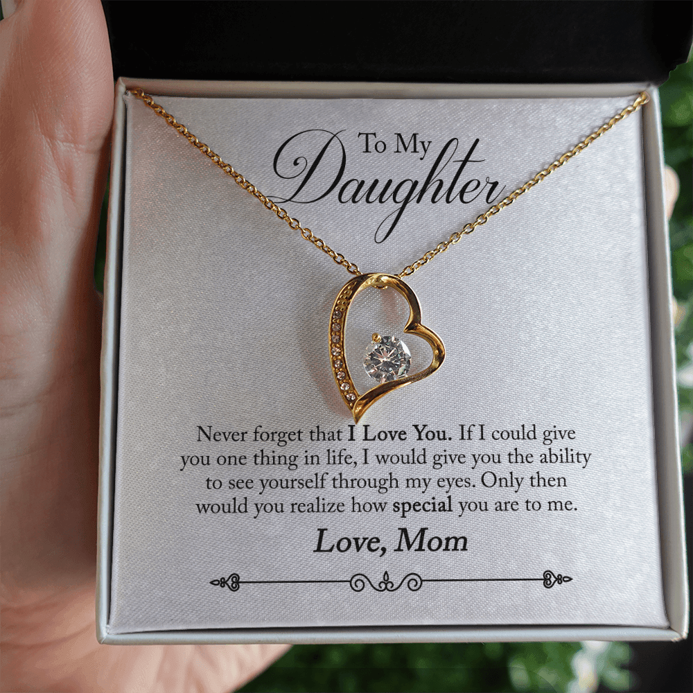 CardWelry To My Daughter Necklace Gift from Mom, Never forget that I Love You Necklace for Daughter Gift from Mom Jewelry 18k Yellow Gold Finish Standard Box