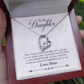 CardWelry To My Daughter Necklace Gift from Mom, Never forget that I Love You Necklace for Daughter Gift from Mom Jewelry 14k White Gold Finish Luxury Box