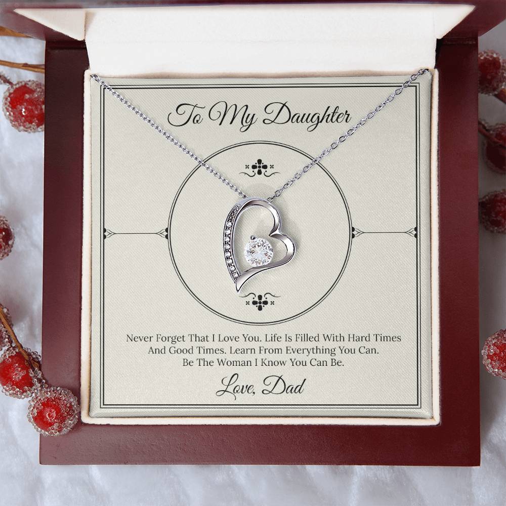 CARDWELRYJewelryTo My Daughter Nver Forget That I Love you... Love, Dad White Gold Forever Love Necklace