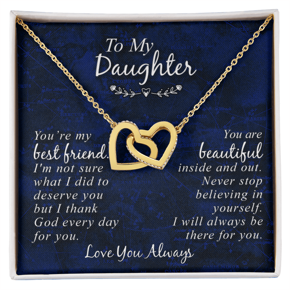 CardWelry To My Daughter You're my Best Friend You are Beautiful Interlocking Heart Necklace Jewelry 18K Yellow Gold Finish Standard Box