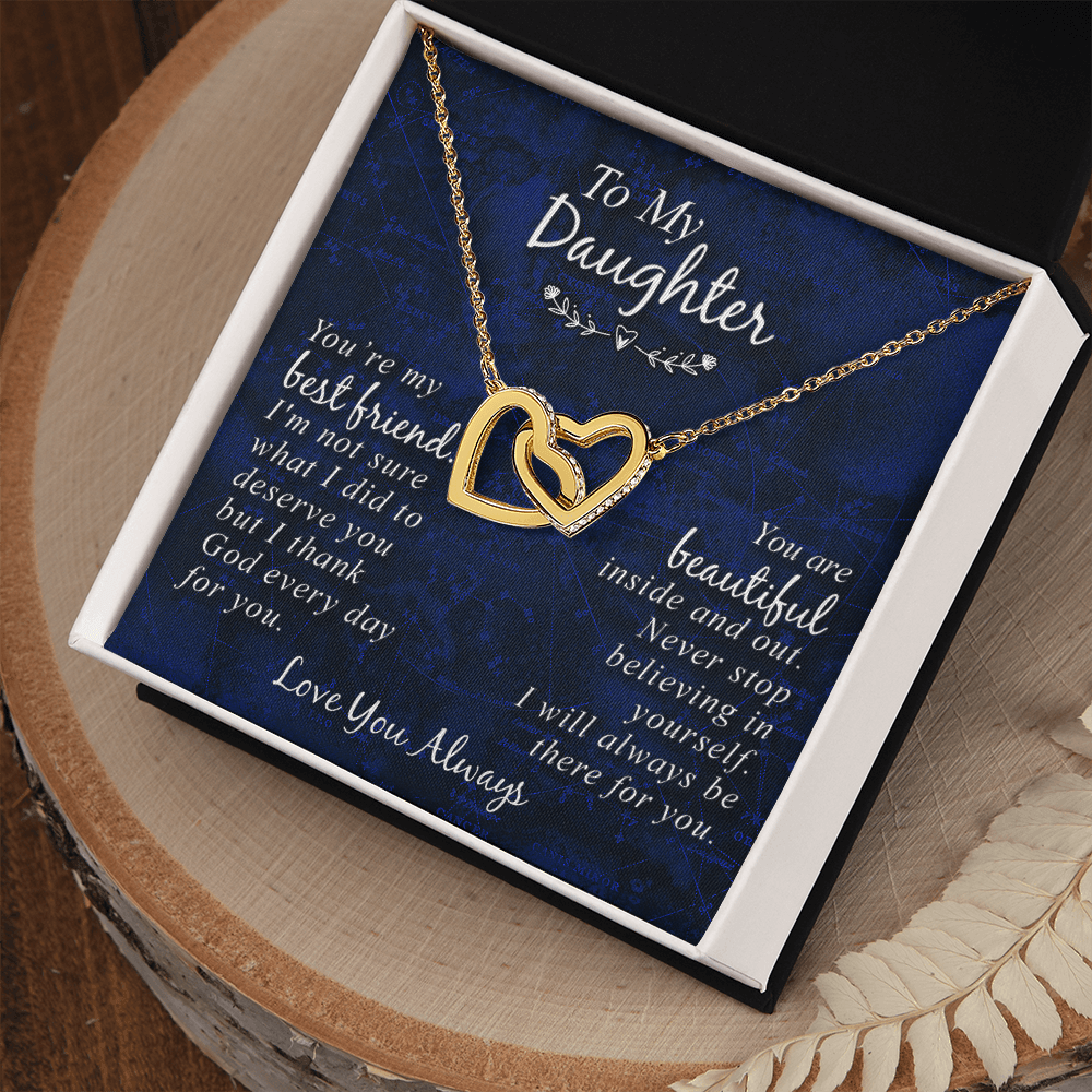 CardWelry To My Daughter You're my Best Friend You are Beautiful Interlocking Heart Necklace Jewelry