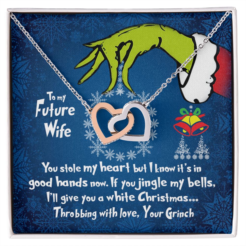 CardWelry To My Future Wife Funny Grinch You Stole My Heart Christmas Card Gift for Fiancé Necklace Gift Jewelry Polished Stainless Steel & Rose Gold Finish Standard Box