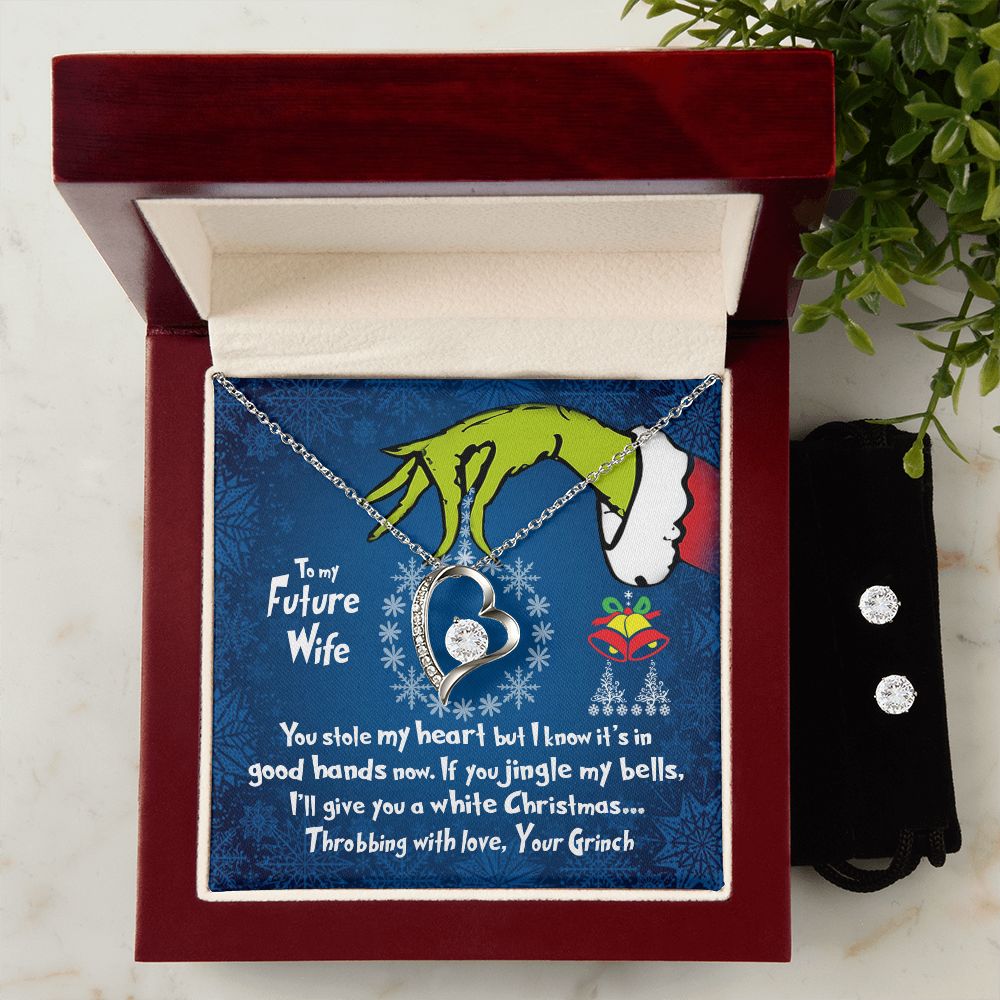CardWelry To My Future Wife Necklace, Funny Grinch You Stole My Heart Christmas Card Gift for Fiancé Jewelry