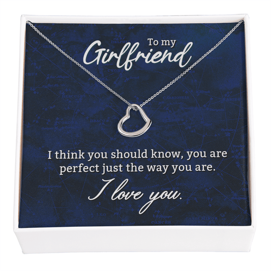 CardWelry To My Girlfriend Necklace, I think you should know..., Delicate Heart Necklace Gift to Girlfriend Jewelry 14K White Gold Finish Standard Box