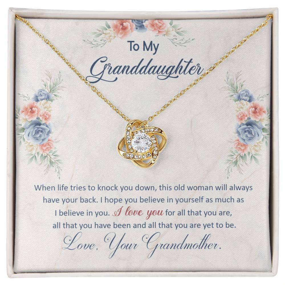 CARDWELRYJewelryTo My Granddaughter, This Old Woman Will Always Have Your Back Love Knot Necklace Gift