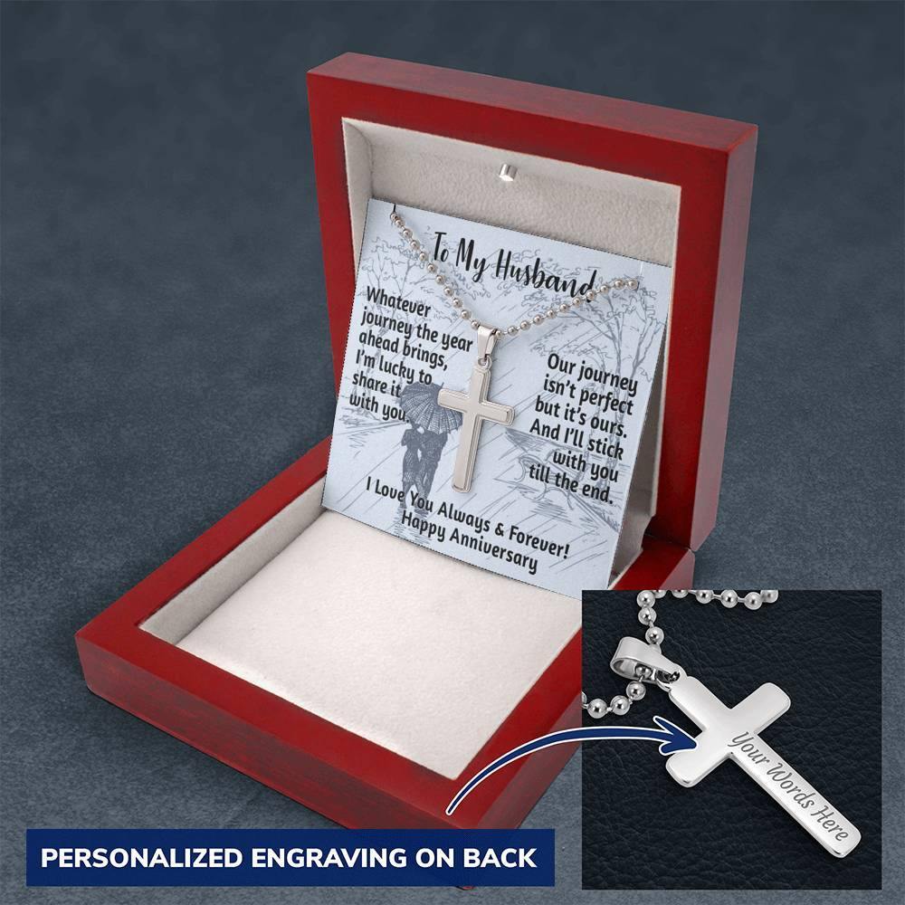 CardWelry To My Husband, Happy Anniversary Personalized Cross Necklace Jewelry