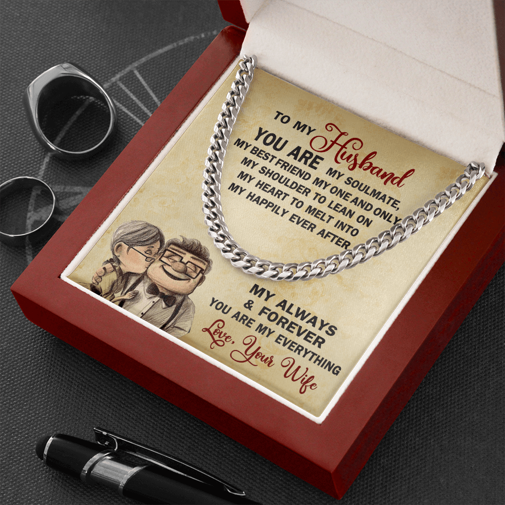 CardWelry To My Husband, Soulmate Bestfriend My Happily Ever After Link Chain Necklace Gift for Him Jewelry
