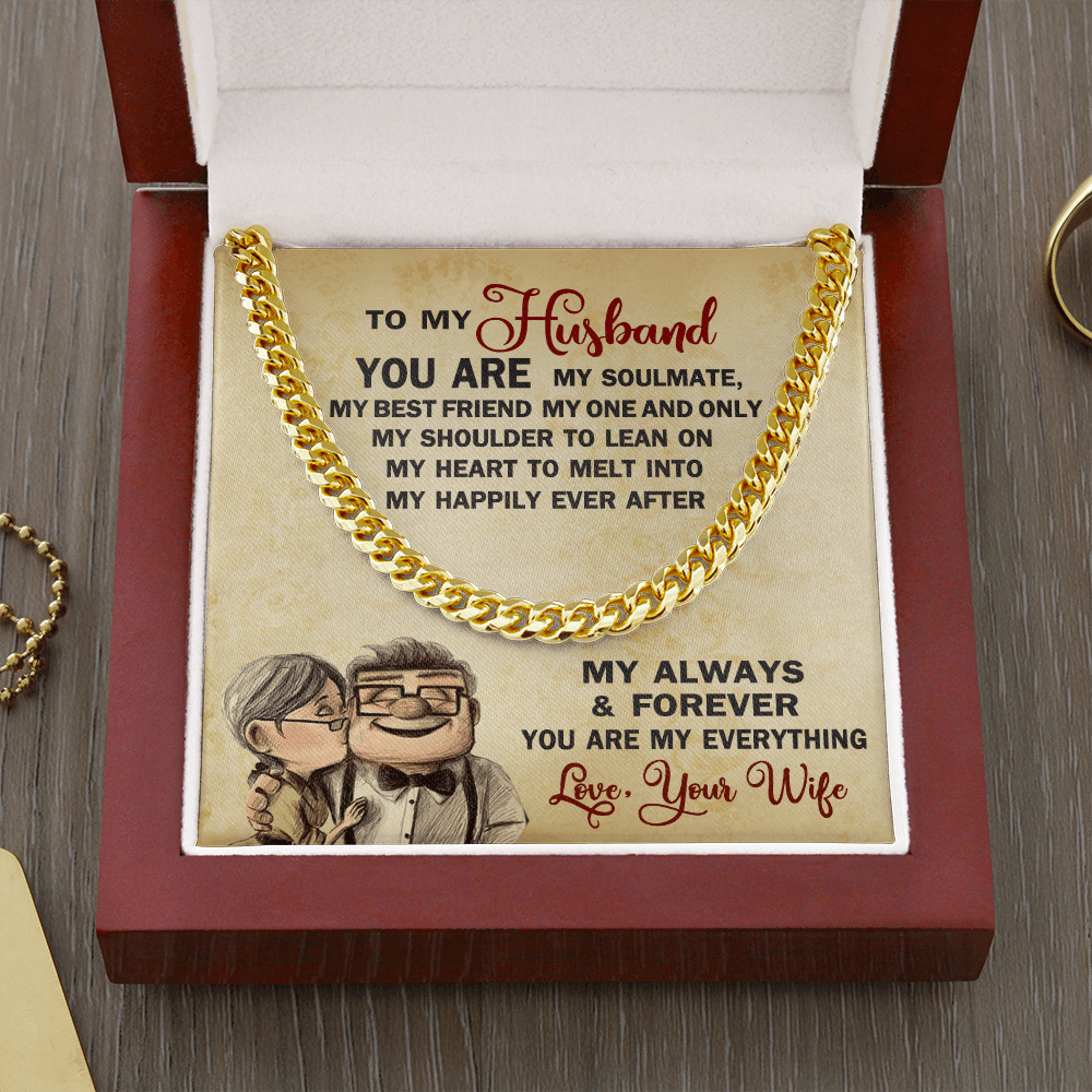 CardWelry To My Husband, Soulmate Bestfriend My Happily Ever After Link Chain Necklace Gift for Him Jewelry Cuban Link Chain (14K Gold Over Stainless Steel)