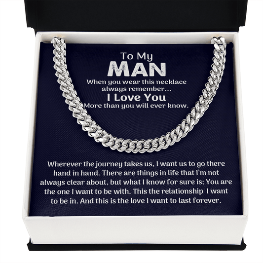 CardWelry To My Man Cuban Chain Necklace for Him, Romantic Birthday Gifts Anniversary Gifts for Him Jewelry Stainless Steel Cuban Link Chain Standard Box