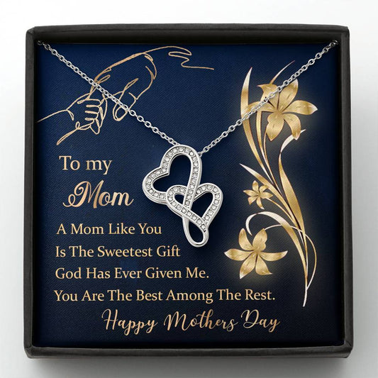 CardWelry To My Mom A Mom Like You Is The Sweetest Gift Mother's day Gift Card, Double Hearts Necklace Gift Jewelry Standard Box