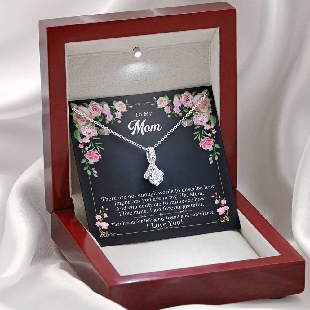 CardWelry To my Mom, You are my Life, I am Forever Grateful Alluring Beauty Ribbon Shaped Pendant Necklace Jewelry