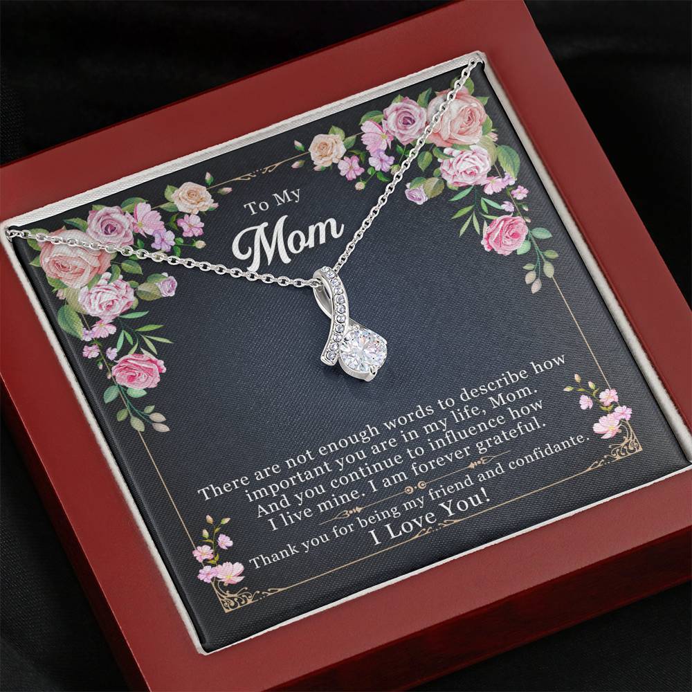 CardWelry To my Mom, You are my Life, I am Forever Grateful Alluring Beauty Ribbon Shaped Pendant Necklace Jewelry Mahogany Style Luxury Box