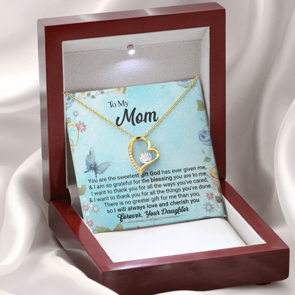 CardWelry To My Mom, You Are The Sweetest Gift God God Has Ever Given Me, Love Always, Your Daughter Forever Love Necklace Jewelry 18k Yellow Gold Finish Luxury Box