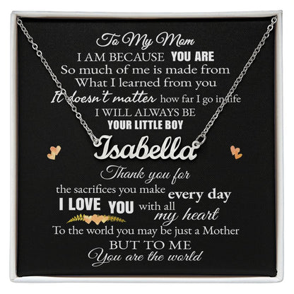 CardWelry To My Mom You Are The World Custom Name Necklace with Message Card Gift from Son Jewelry Polished Stainless Steel Standard Box