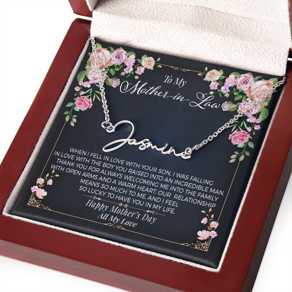 CardWelry To My Mother In Law Signature Style Name Mother's Day Gift Necklace Mother-In-Law Gift Jewelry