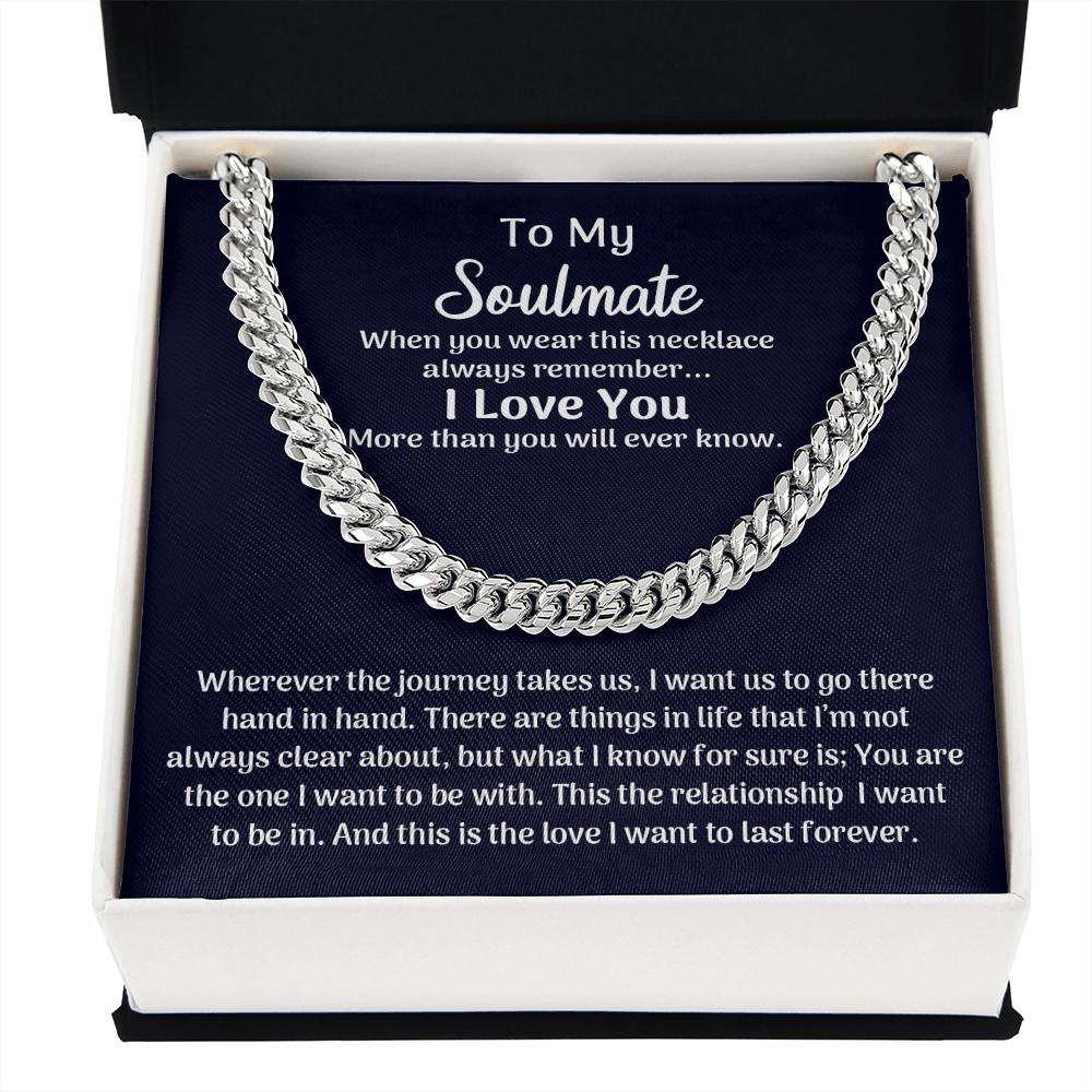 CardWelry To My Soulmate Cuban Chain Necklace for Him Jewelry Stainless Steel Cuban Link Chain Standard Box