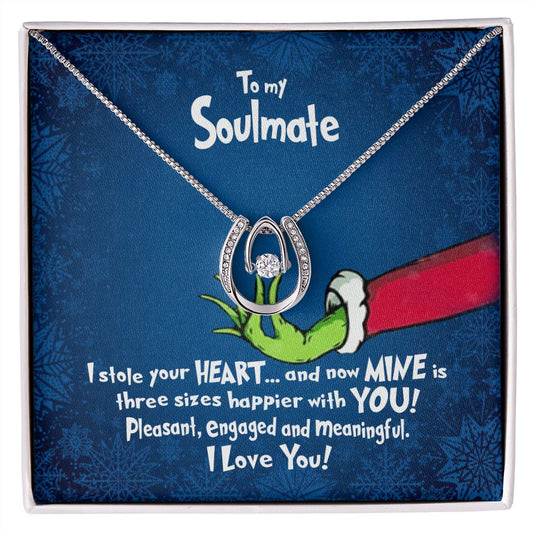 CardWelry To My Soulmate Grinch Funny Christmas Destiny Necklace, Funny Christmas Gift For Her Jewelry Two Tone Box