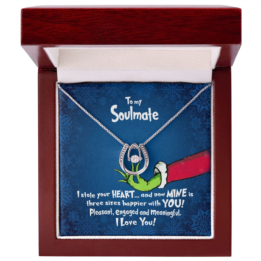 CardWelry To My Soulmate Grinch Funny Christmas Destiny Necklace, Funny Christmas Gift For Her Jewelry Luxury Box w/LED