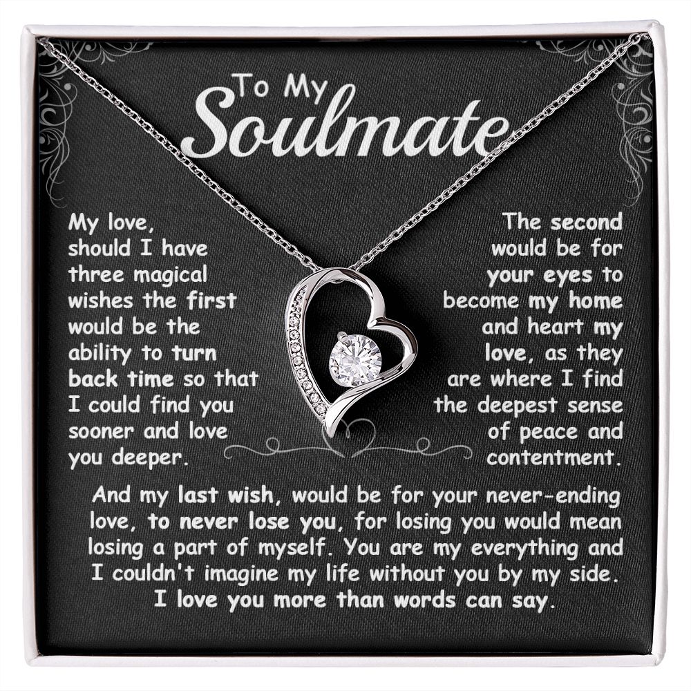 CardWelry To My Soulmate, Should I Have Three Magical Wishes Forever Love Necklace Gift for her Jewelry 14k White Gold Finish Standard Box