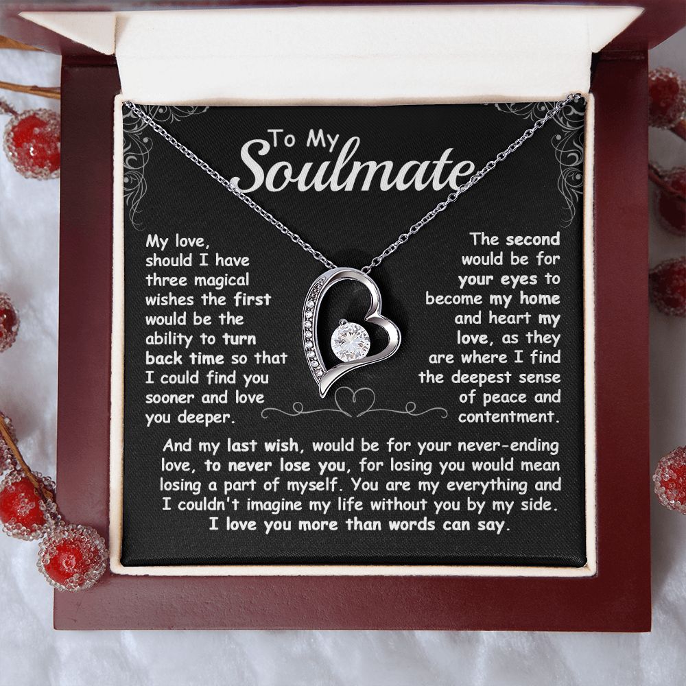 CardWelry To My Soulmate, Should I Have Three Magical Wishes Forever Love Necklace Gift for her Jewelry 14k White Gold Finish Luxury Box