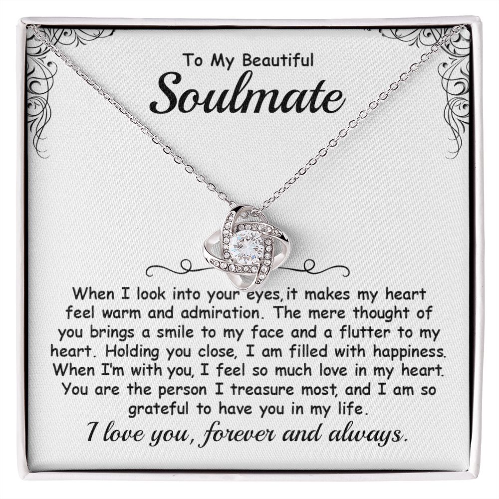 CardWelry To My Soulmate, Love Knot Necklace, When I look into your eyes Jewelry 14K White Gold Finish Standard Box
