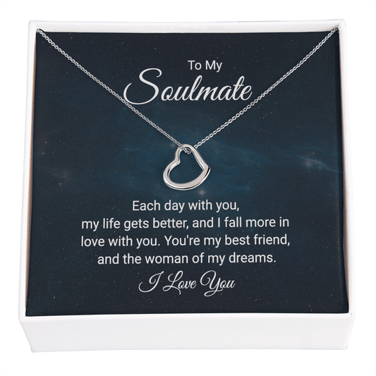 CardWelry To My Soulmate, Necklace Gift For Girlfriend, Gift for Fiancé, Gift for Bride, Girlfriend Anniversary Gift Jewelry 14K White Gold Finish Standard Box