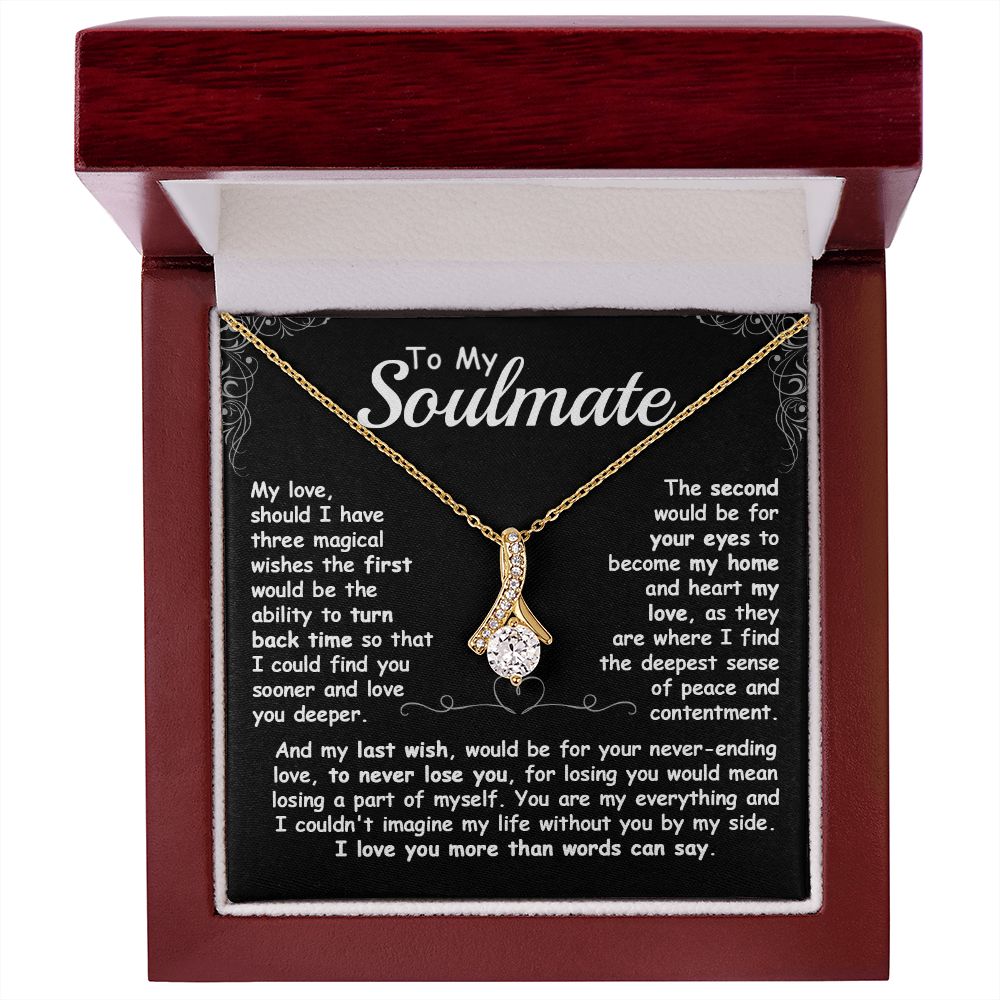 CardWelry To my Soulmate, Should I have three magical Wishes Alluring Beauty Necklace Gift for her Jewelry 18K Yellow Gold Finish Luxury Box