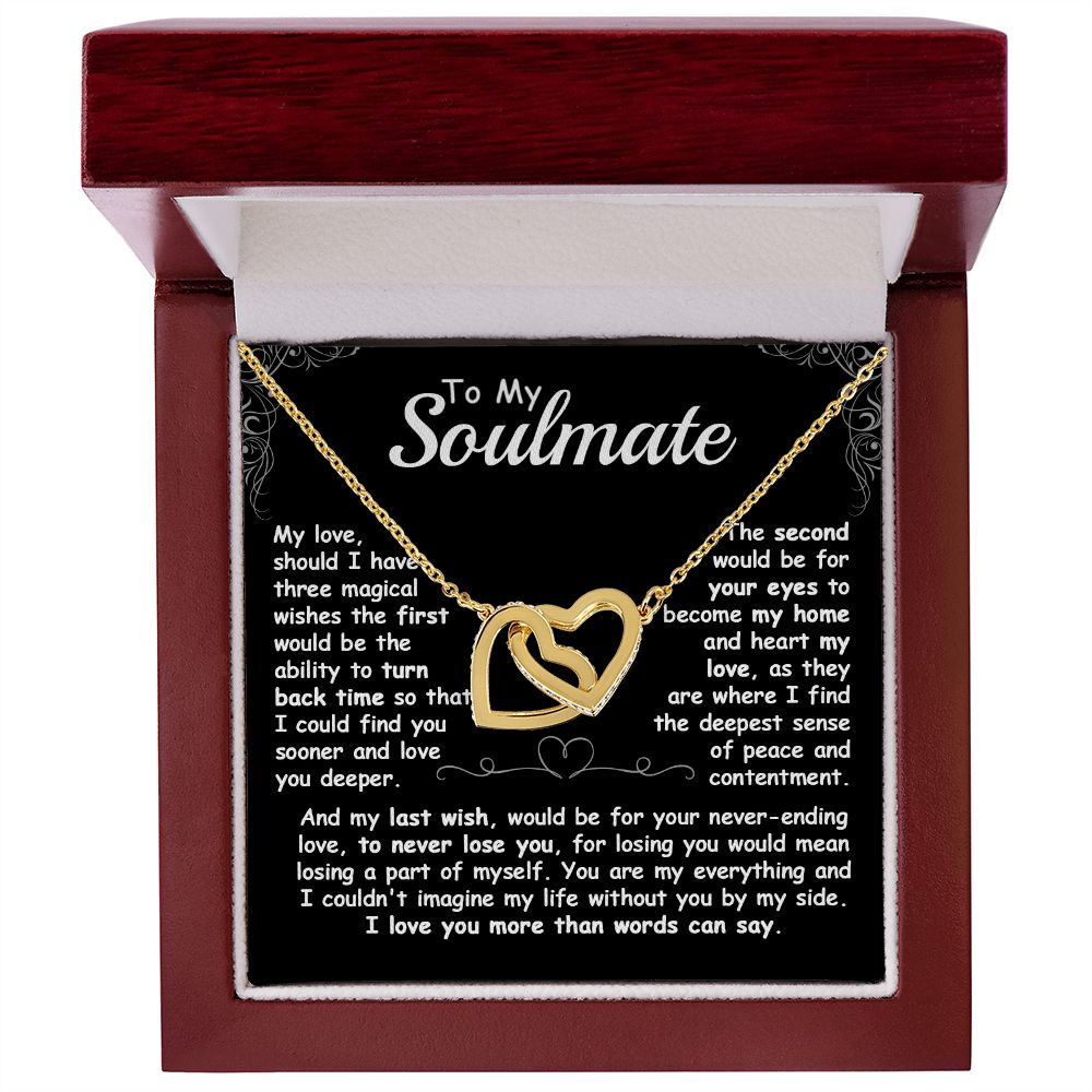CardWelry To my Soulmate, Should I have three magical Wishes Interlocking Heart Necklace Gift for her Jewelry 18K Yellow Gold Finish Luxury Box