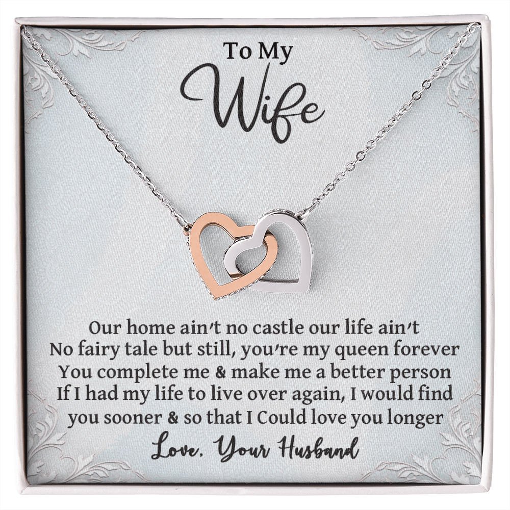 CardWelry To My Wife Double Heart Necklace, Anniversary Gift, Wife Birthday Gift for Her Jewelry Two Toned Box