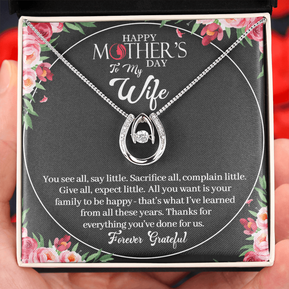 CardWelry To My Wife Happy Mothers Day, Meaningful Mothers Day Necklace Message Card Gift from Husband Jewelry Standard Box
