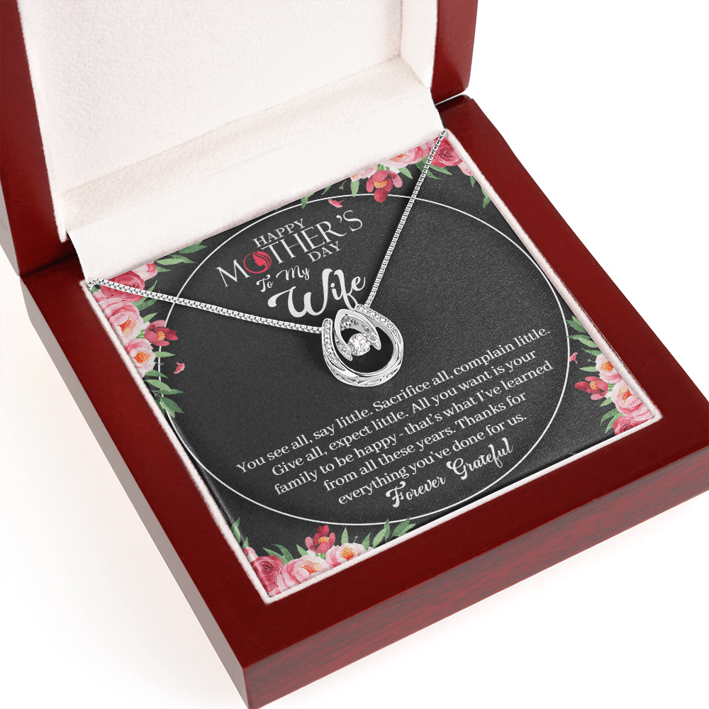 CardWelry To My Wife Happy Mothers Day, Meaningful Mothers Day Necklace Message Card Gift from Husband Jewelry Mahogany Style Luxury Box with LED