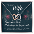 CardWelry To My Wife Interlocking Hearts Necklace Gift for Wife from Husband, Anniversary Gift for Her Jewelry Polished Stainless Steel & Rose Gold Finish Standard Box