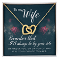 CardWelry To My Wife Interlocking Hearts Necklace Gift for Wife from Husband, Anniversary Gift for Her Jewelry 18K Yellow Gold Finish Standard Box