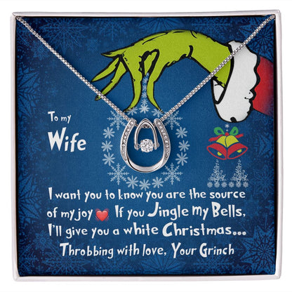 CardWelry To My Wife Necklace, Funny Grinch If you Jingle my Bells Christmas Card Necklace Jewelry Two Tone Box