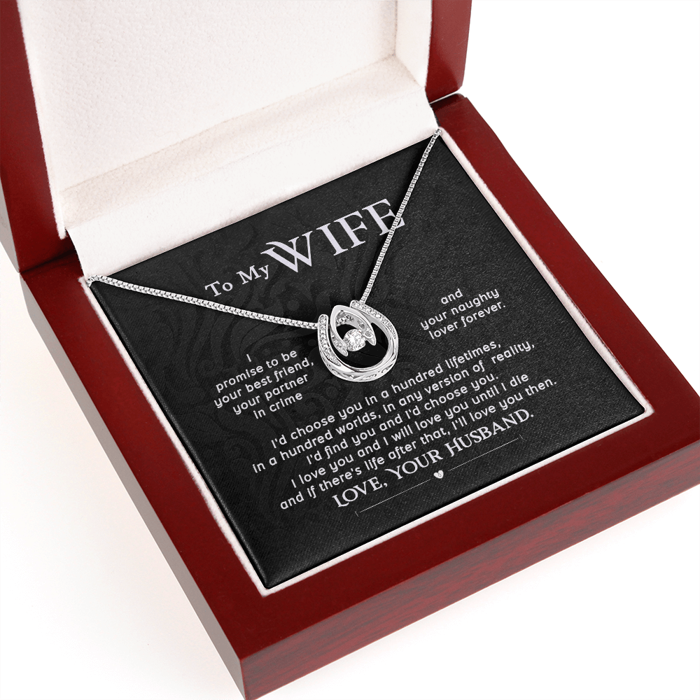 CardWelry To My Wife Necklace gift from Husband, I Promise to be your best friend Destiny Necklace Gift for Her Jewelry Mahogany Style Luxury Box with LED