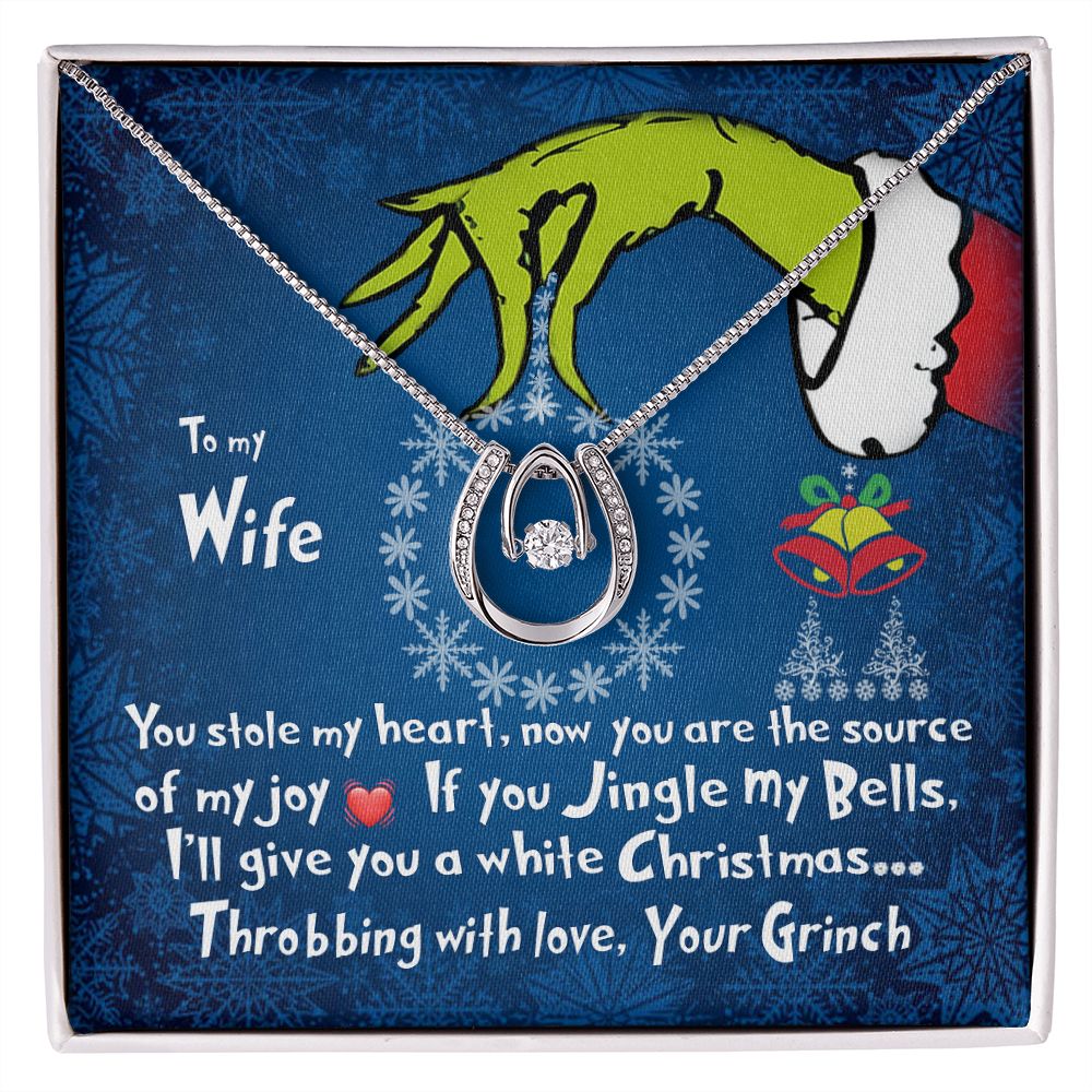 CardWelry To My Wife Necklace, You Stole my heart Funny Grinch Christmas Card Necklace Jewelry Two Tone Box