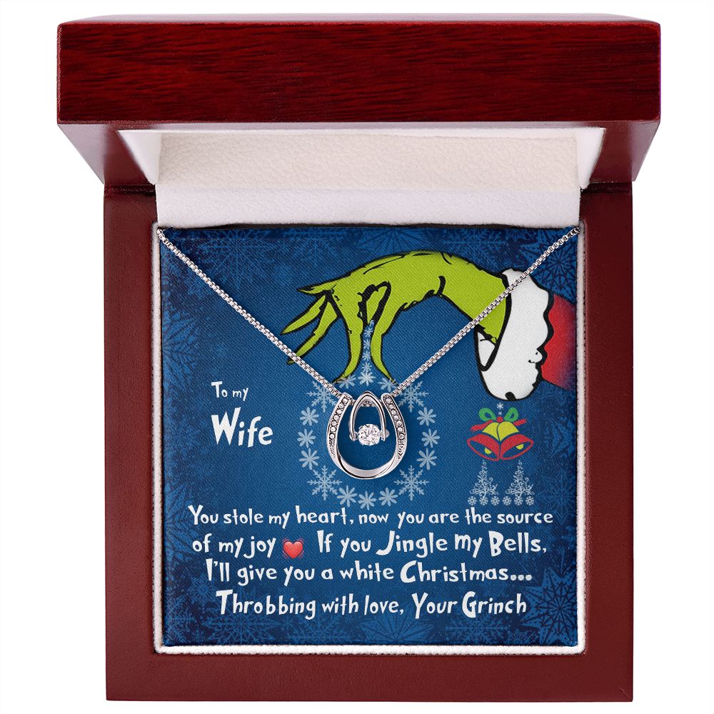 CardWelry To My Wife Necklace, You Stole my heart Funny Grinch Christmas Card Necklace Jewelry Luxury Box w/LED