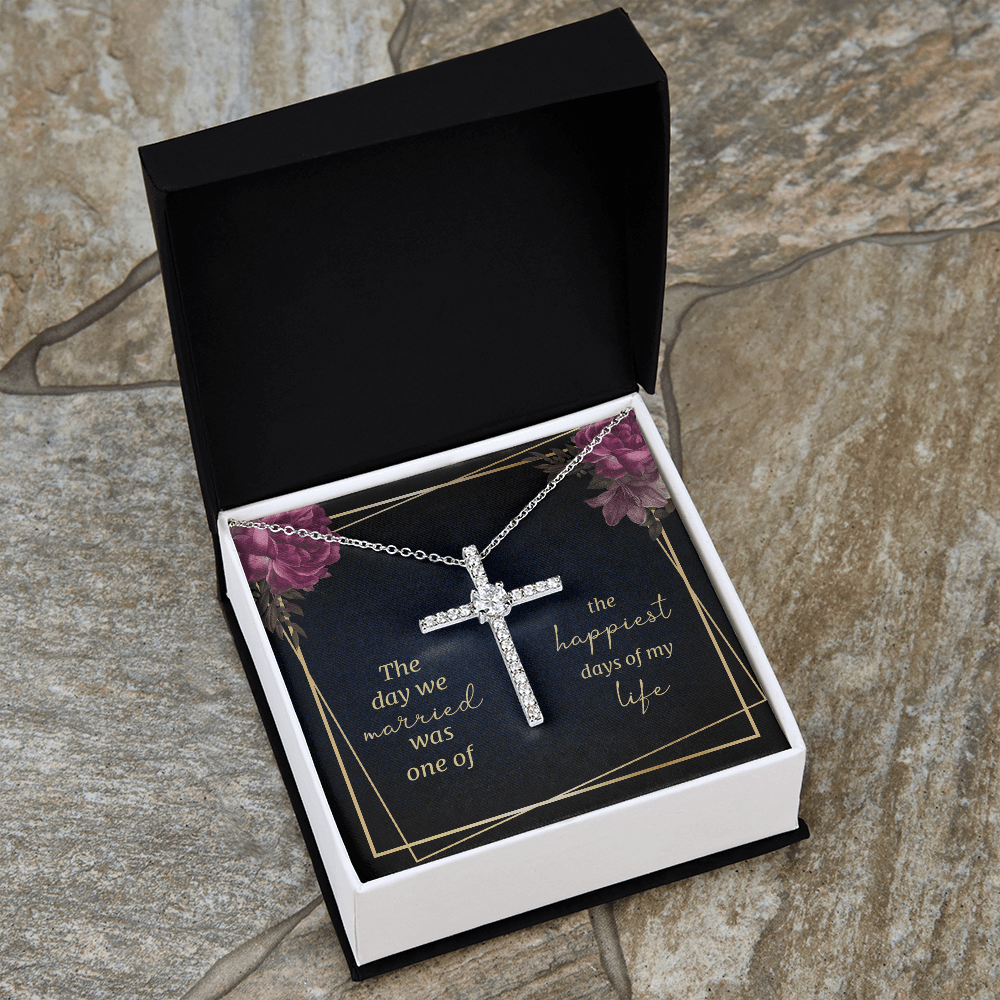 CardWelry To My Wife, The day we Married was one of the Happiest Day of my Life, Cross Necklace Jewelry