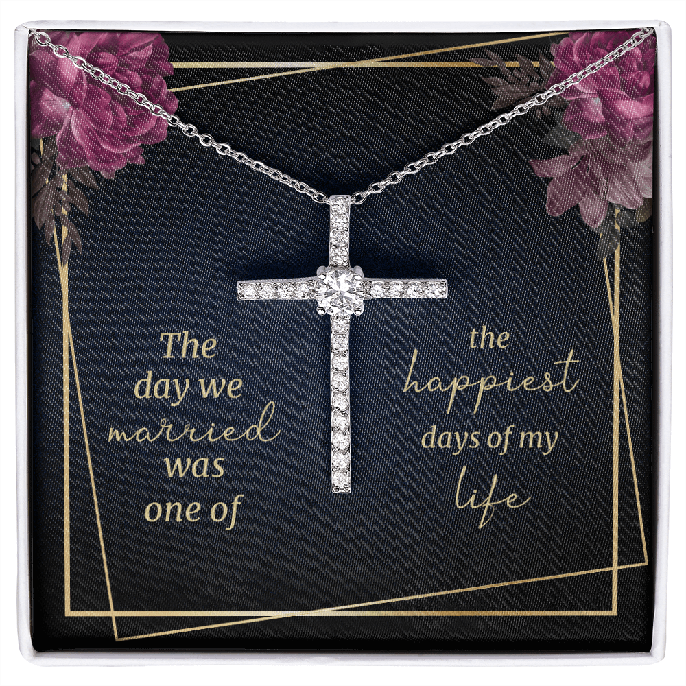CardWelry To My Wife, The day we Married was one of the Happiest Day of my Life, Cross Necklace Jewelry Standard Box