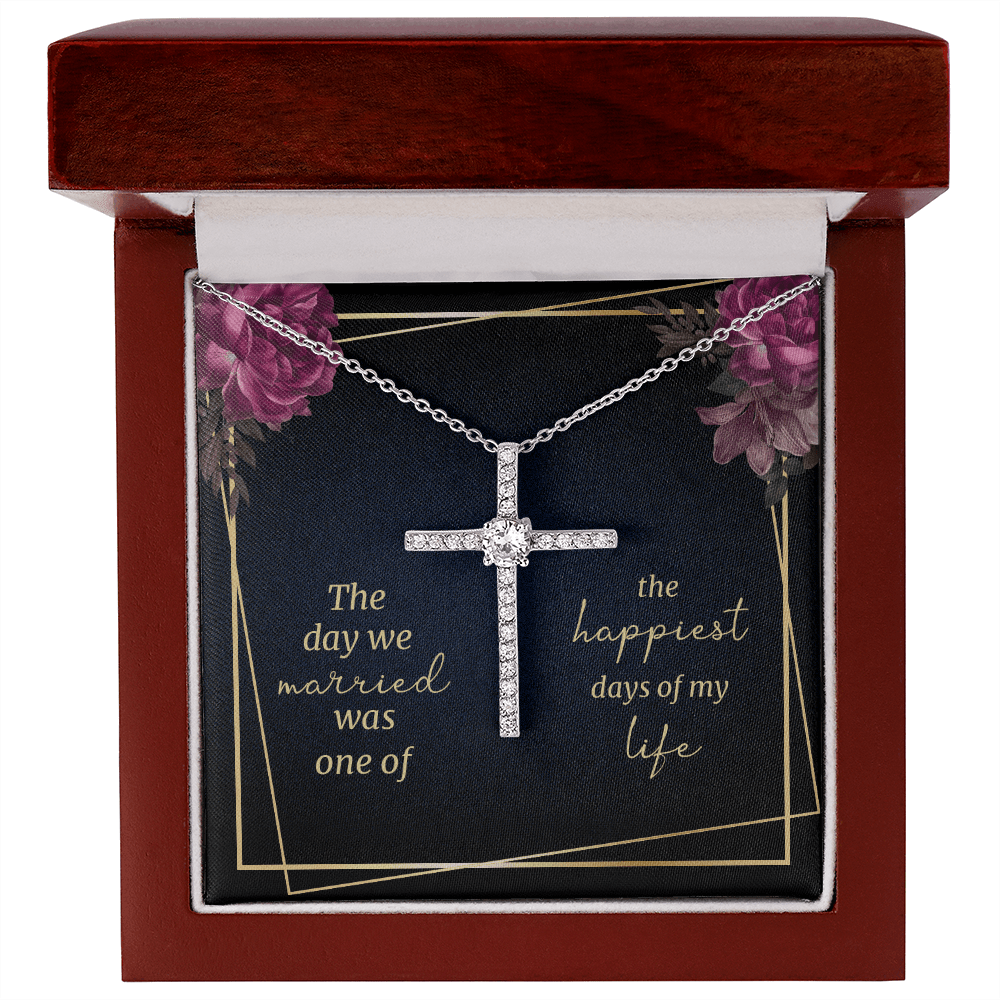 CardWelry To My Wife, The day we Married was one of the Happiest Day of my Life, Cross Necklace Jewelry Mahogany Style Luxury Box