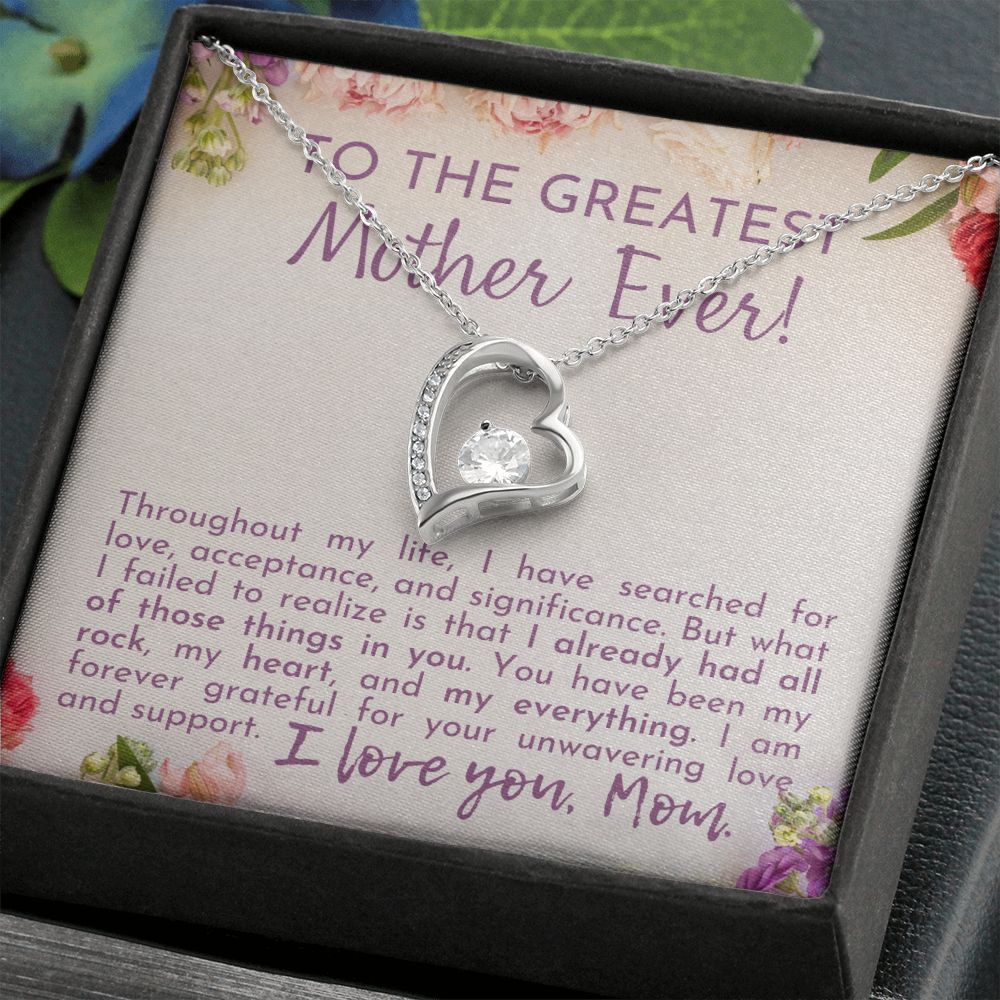 CARDWELRYJewelryTo The Greatest Mother Ever! White Gold Forever Love CardWelry Necklace